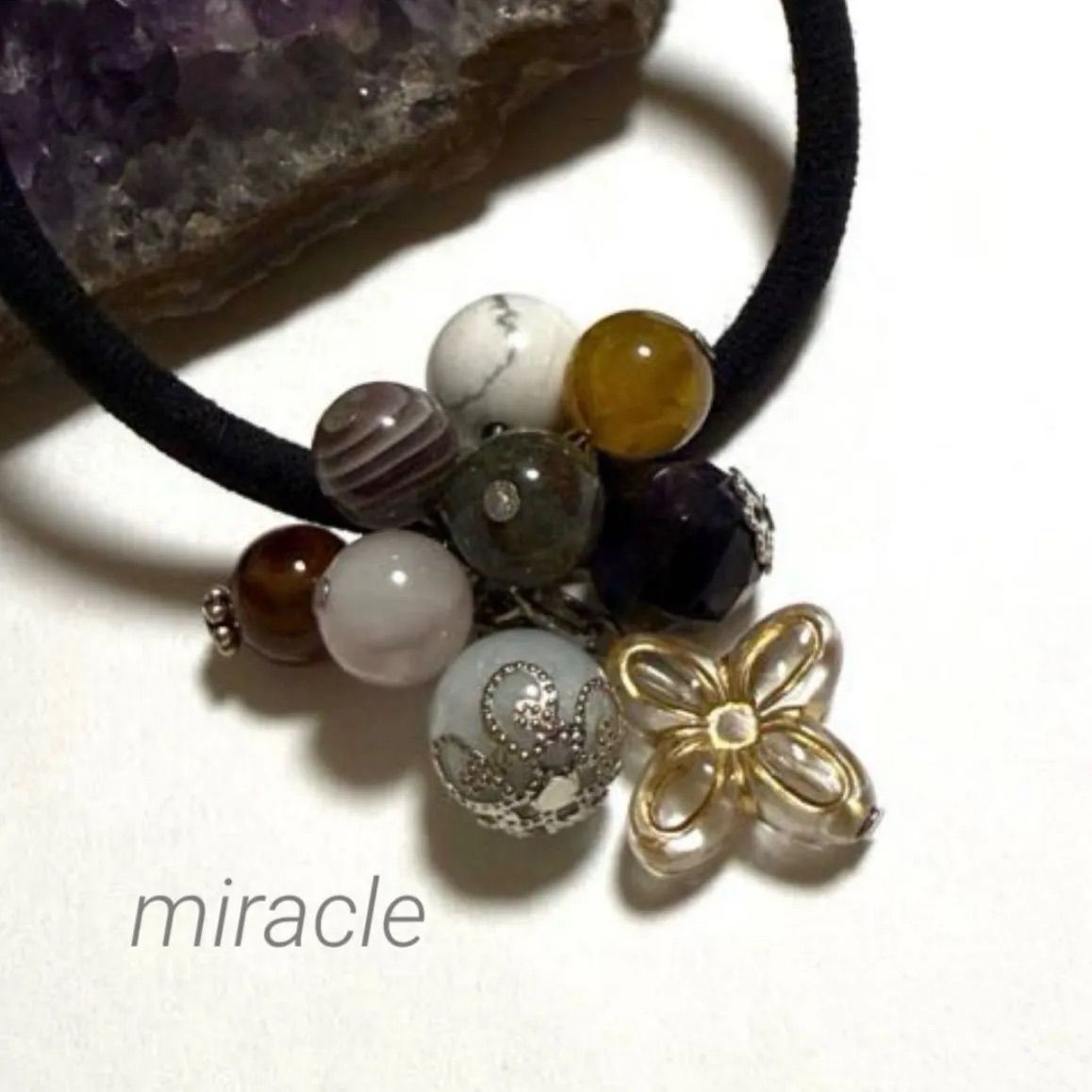 SALE】天然石ヘアゴム ♡翡翠＊ハウライト ＊アゲート 他 HHGN103