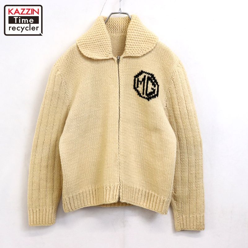 60s vintage クラシックカー柄 ウール カウチンセーター メンズ M 