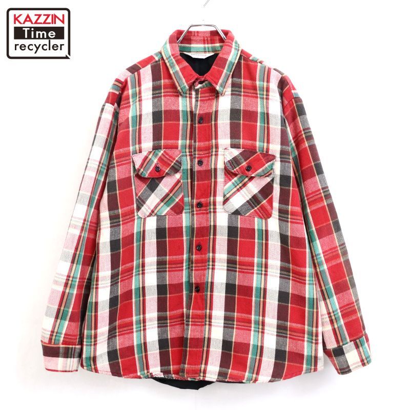 80s USA製 vintage FIVE BROTHER 裏地キルティング ネル 長袖シャツ