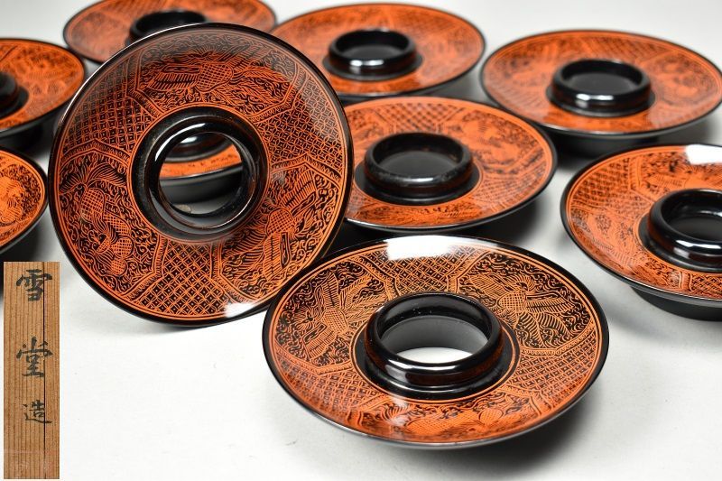 蔵A6040】讃岐 蒟醤塗 キンマ塗 天目台 十客 雪堂造 共箱 - メルカリ