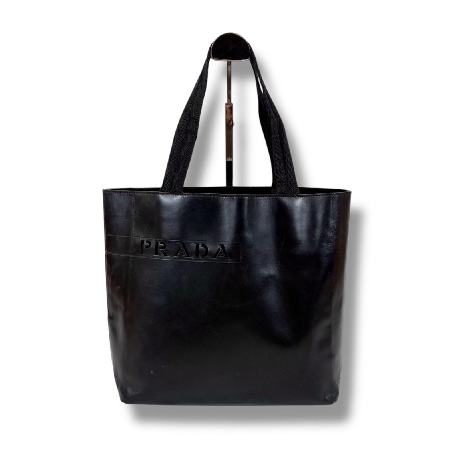 プラダ PRADA ミニトートバッグ ハンドバッグ パンチングロゴ ブラック 