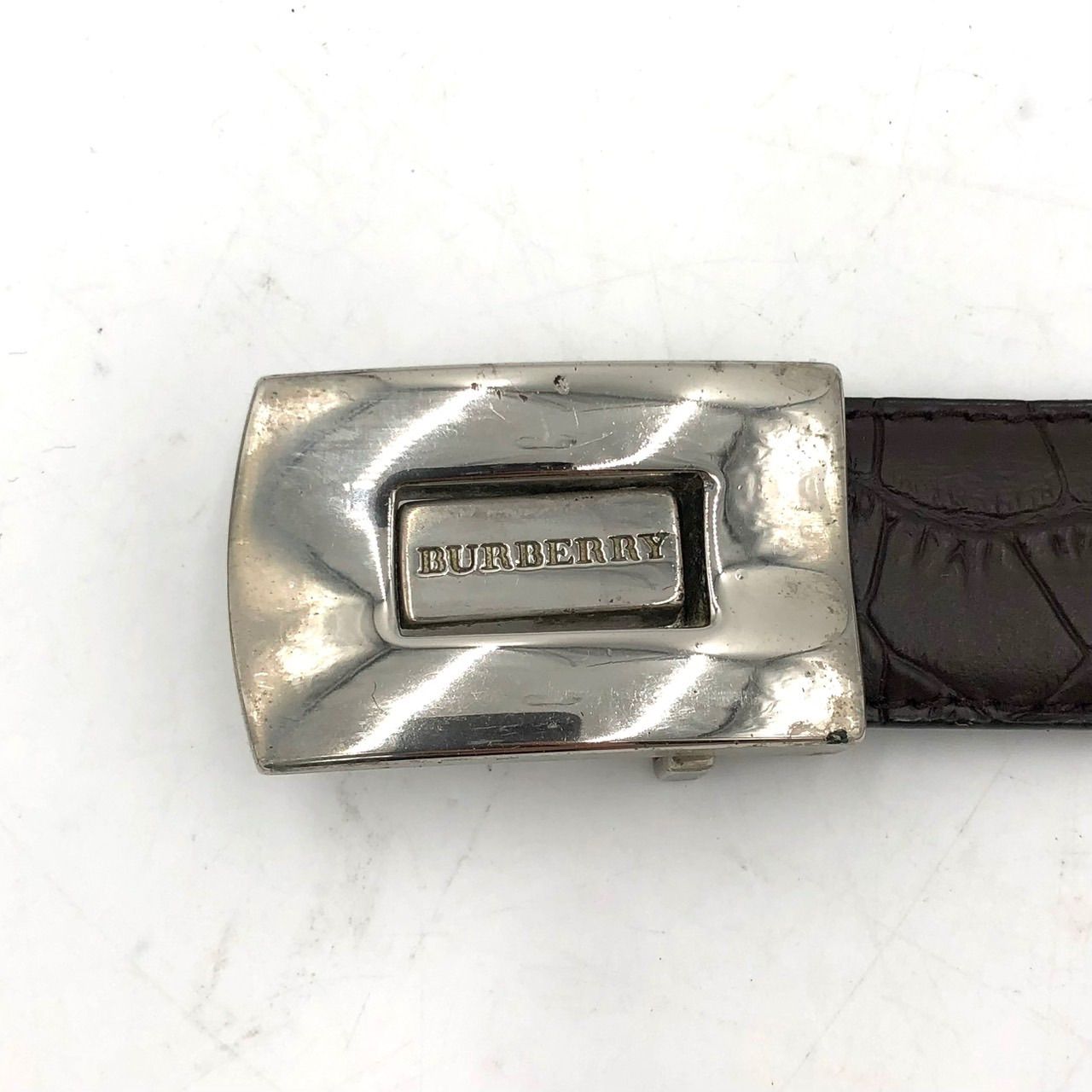 BURBERRY バーバリー ベルト クロコ型押し レザー 茶 メンズ 