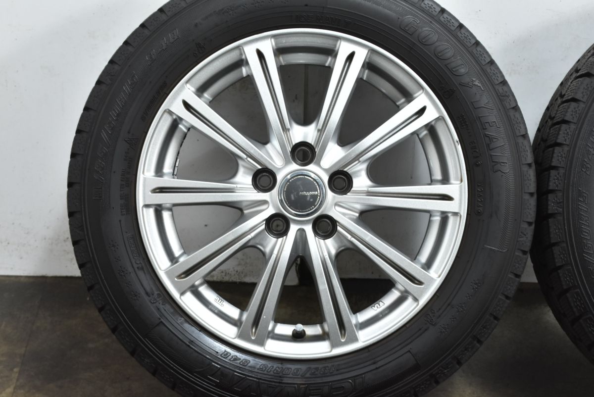 2本イボ付き】ミルアス 15in 6J +43 PCD100 アイスナビ7 185/60R15