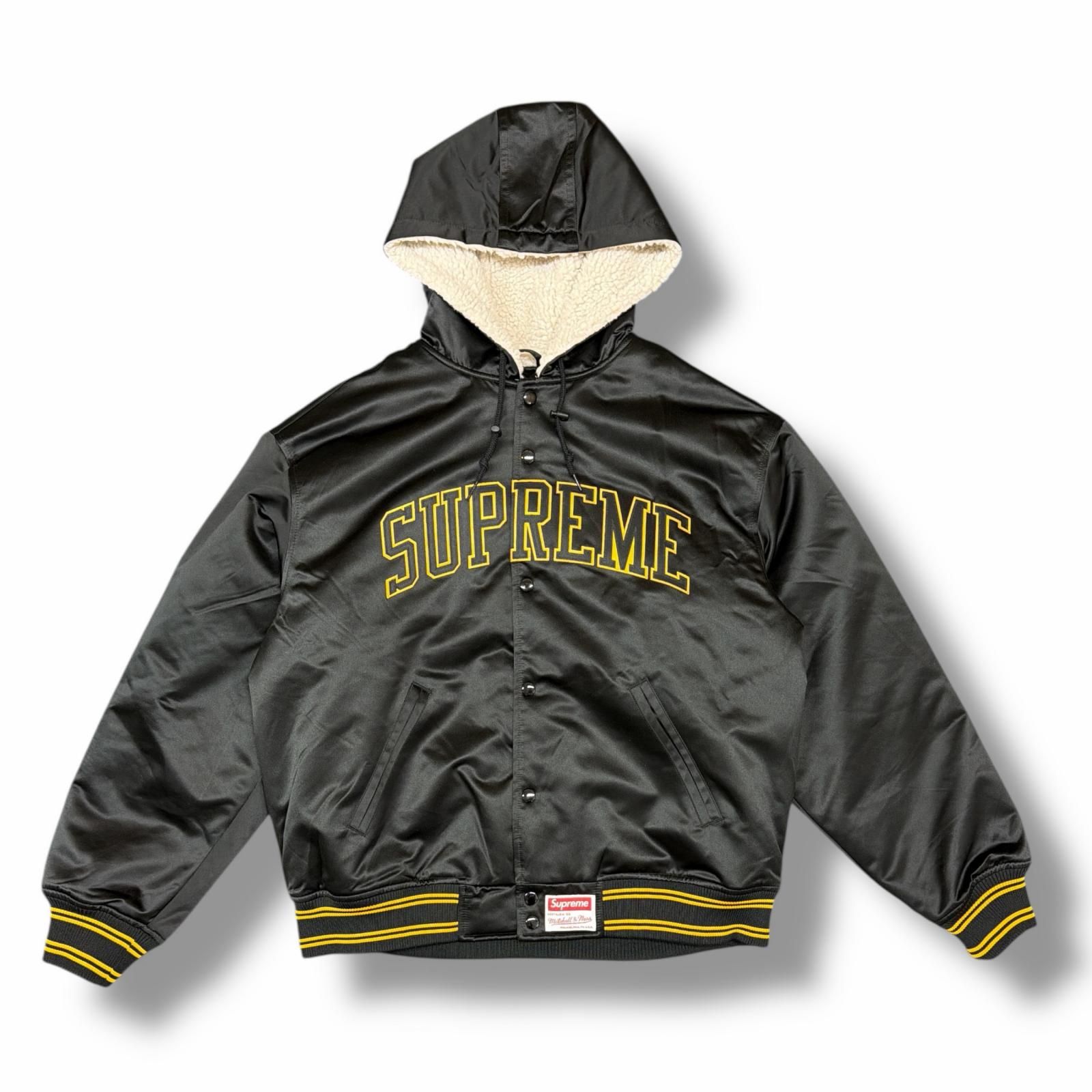 Supreme フーデッドサテンバーシティジャケット M 希少モデル Supreme × Mitchell & Ness Lined Hooded Satin Varsity Jacket ボア