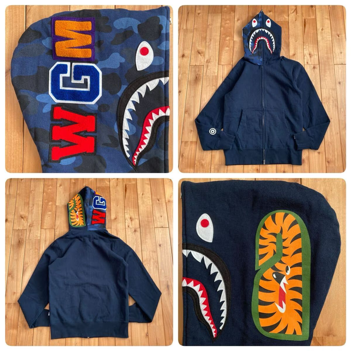 Blue Camo × ネイビー シャーク パーカー Mサイズ shark full zip