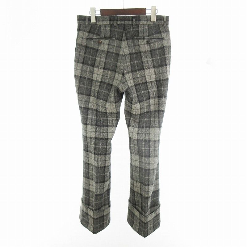グッチ GUCCI ワイドパンツ スラックス チェック ダブル グレー ウール