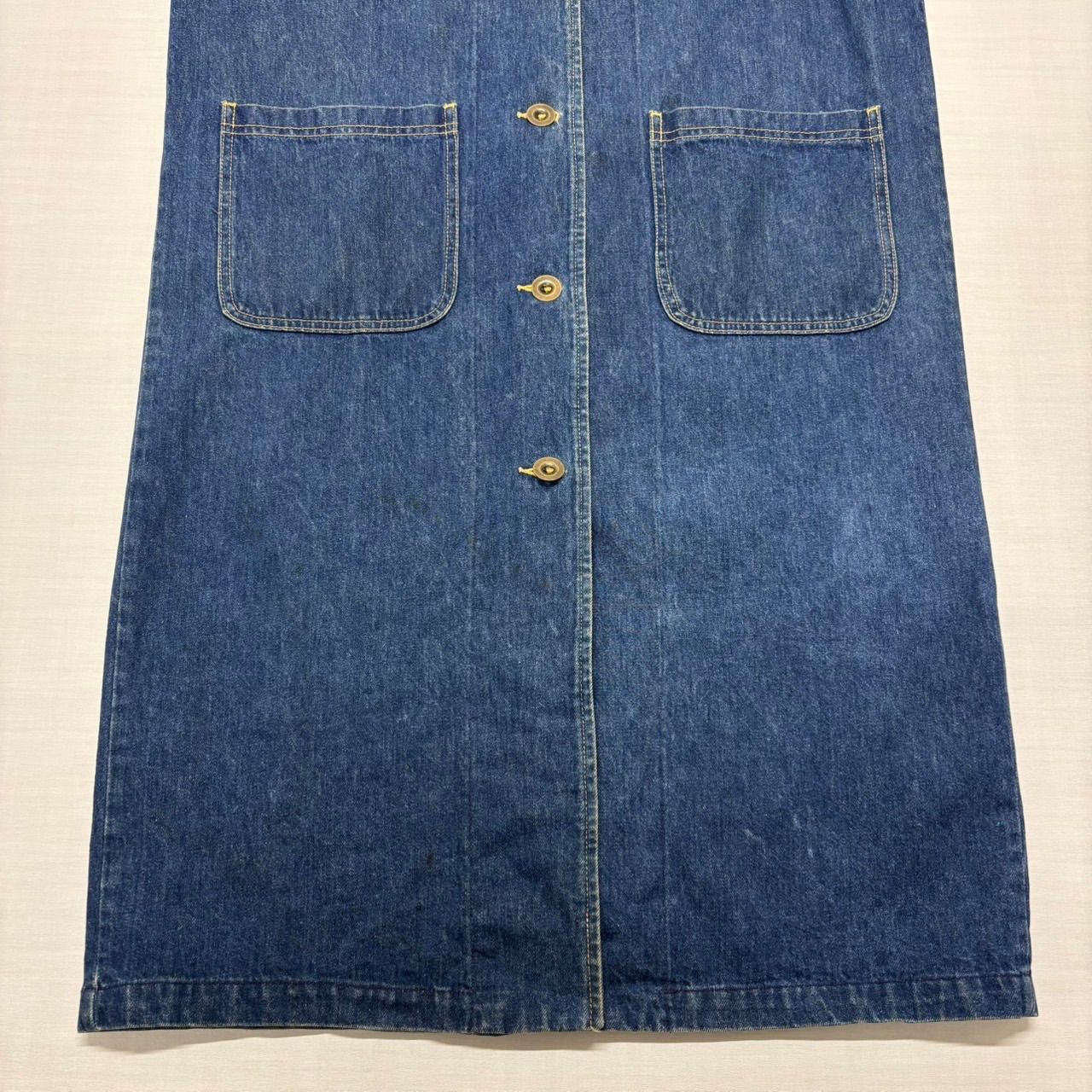 80s USA製 Lee デニム ショップコート M 襟コーデュロイ ロング丈