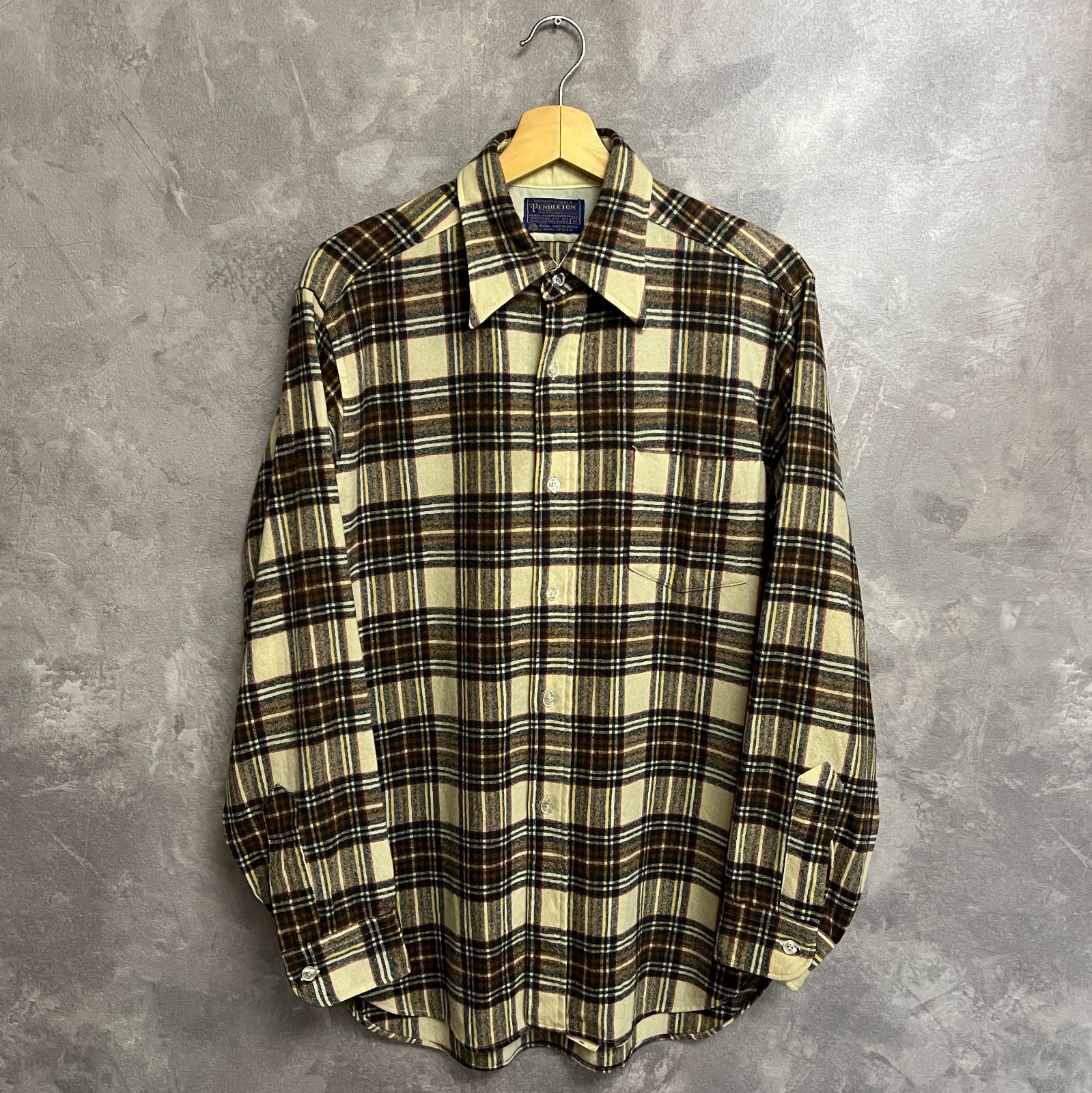 70s〜80s USA製 PENDLETON ウールチェックシャツ ダークブラウン系
