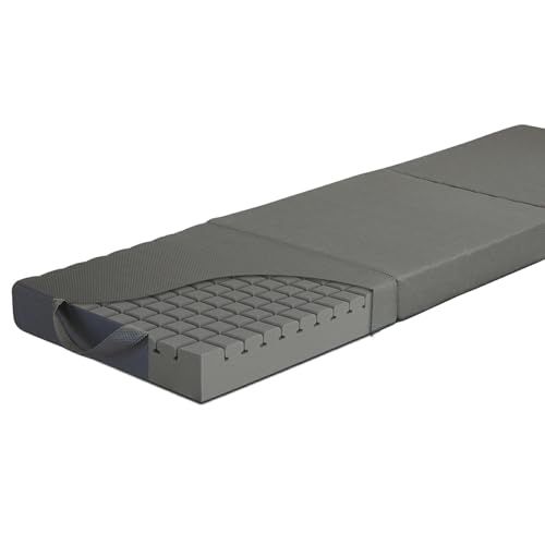 ベッドアンドマットレス マットレス 三つ折り 高反発マットレス ショートサイズ 長さ180 cm 幅60 60 SSショート メッシュ生地 グレー ウレタン 厚み10 carres 3 Dセル 折りたたみ 体圧分散 薄型 敷き布団 プ 6 d 47 eb 8 f