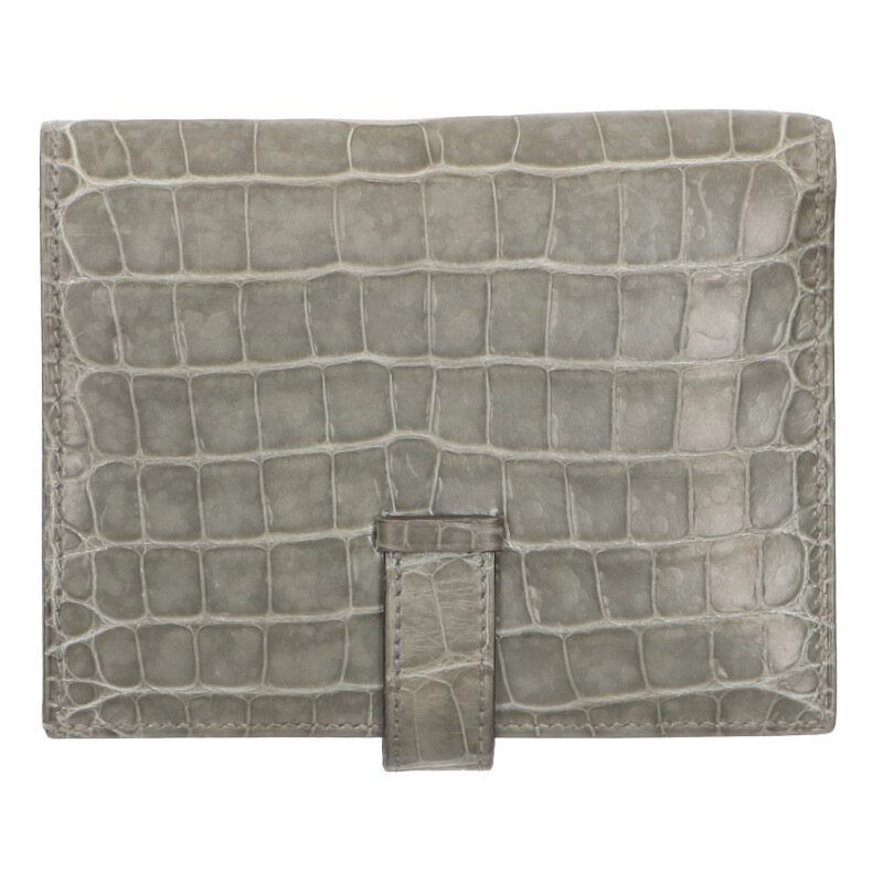 エルメス ベアンコンパクト W刻印 G金具アリゲーターマットレザー財布