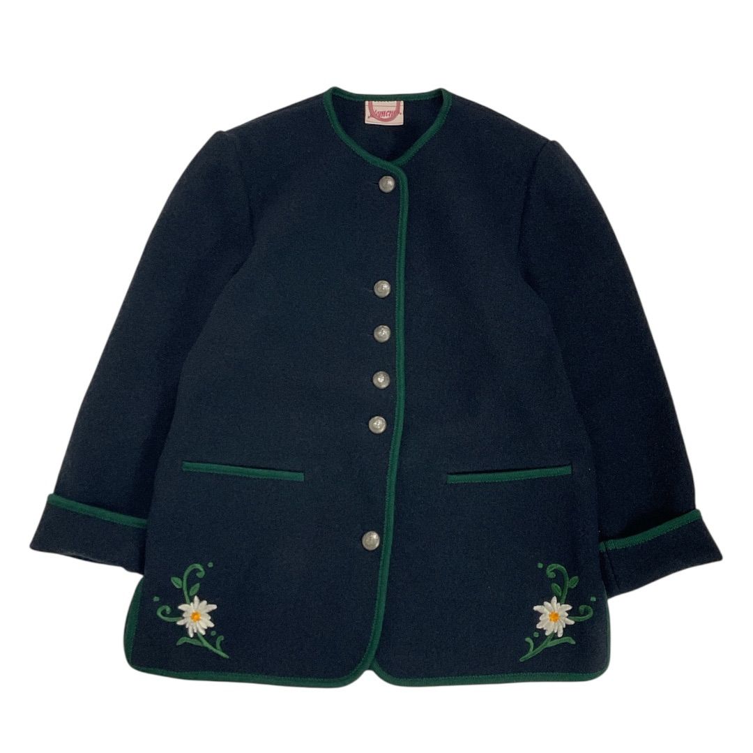 古着 刺繍入り チロリアンジャケット 38サイズ ネイビー オーストリア