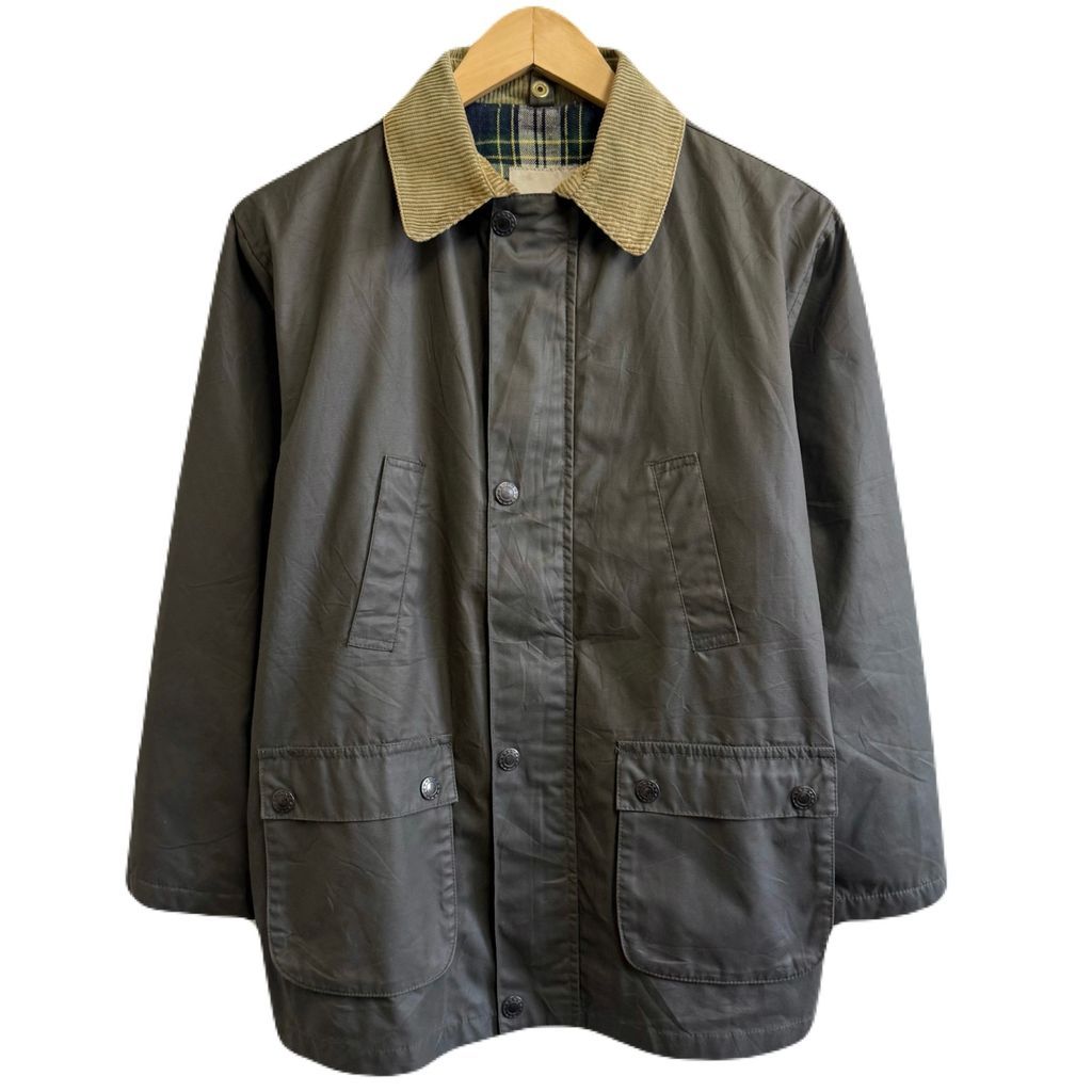 BTS オイルドジャケット 襟コーデュロイ 裏地チェック柄 スナップ