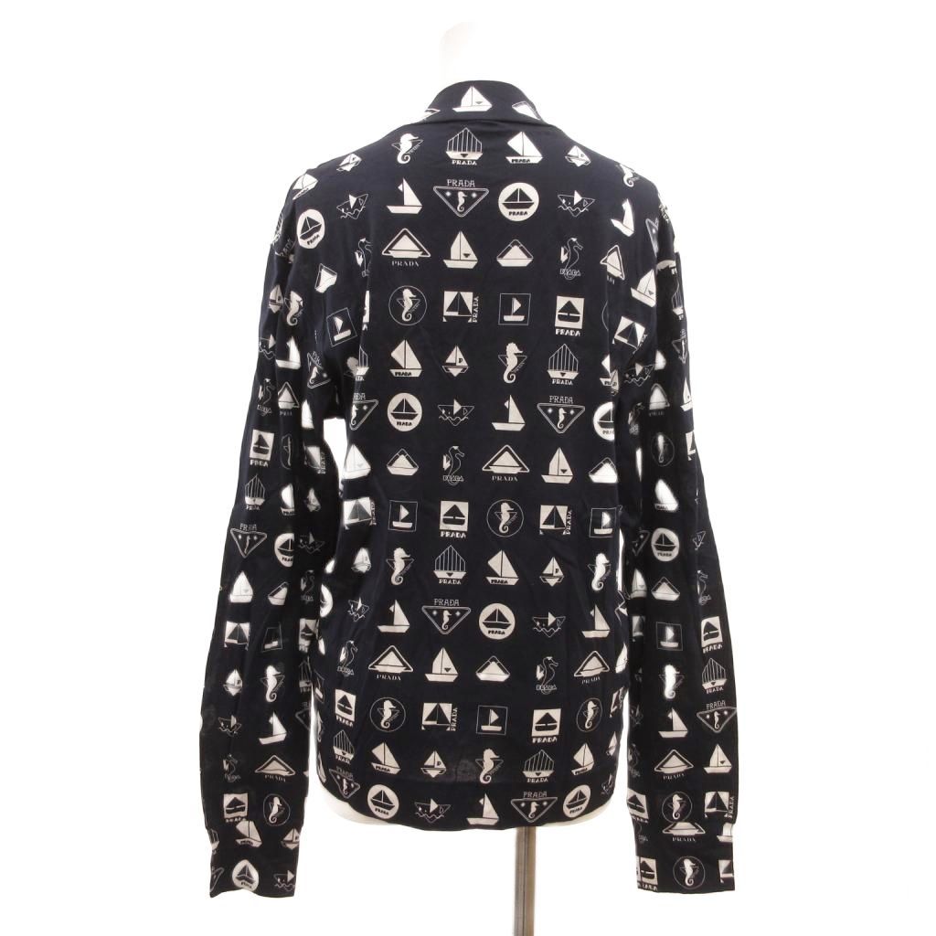 PRADA 総柄 長袖 モックネック Tシャツ PRADA 総柄 長袖 モックネック Tシャツ PRADA プラダ 長袖シャツ 総柄