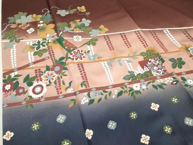 平和屋着物○世界的友禅作家 千地泰弘 訪問着 色紙重ね葡萄蔦の葉文 暈