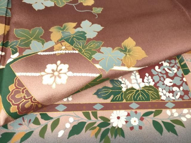 平和屋着物○世界的友禅作家 千地泰弘 訪問着 色紙重ね葡萄蔦の葉文 暈