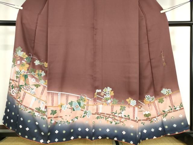 平和屋着物○世界的友禅作家 千地泰弘 訪問着 色紙重ね葡萄蔦の葉文 暈