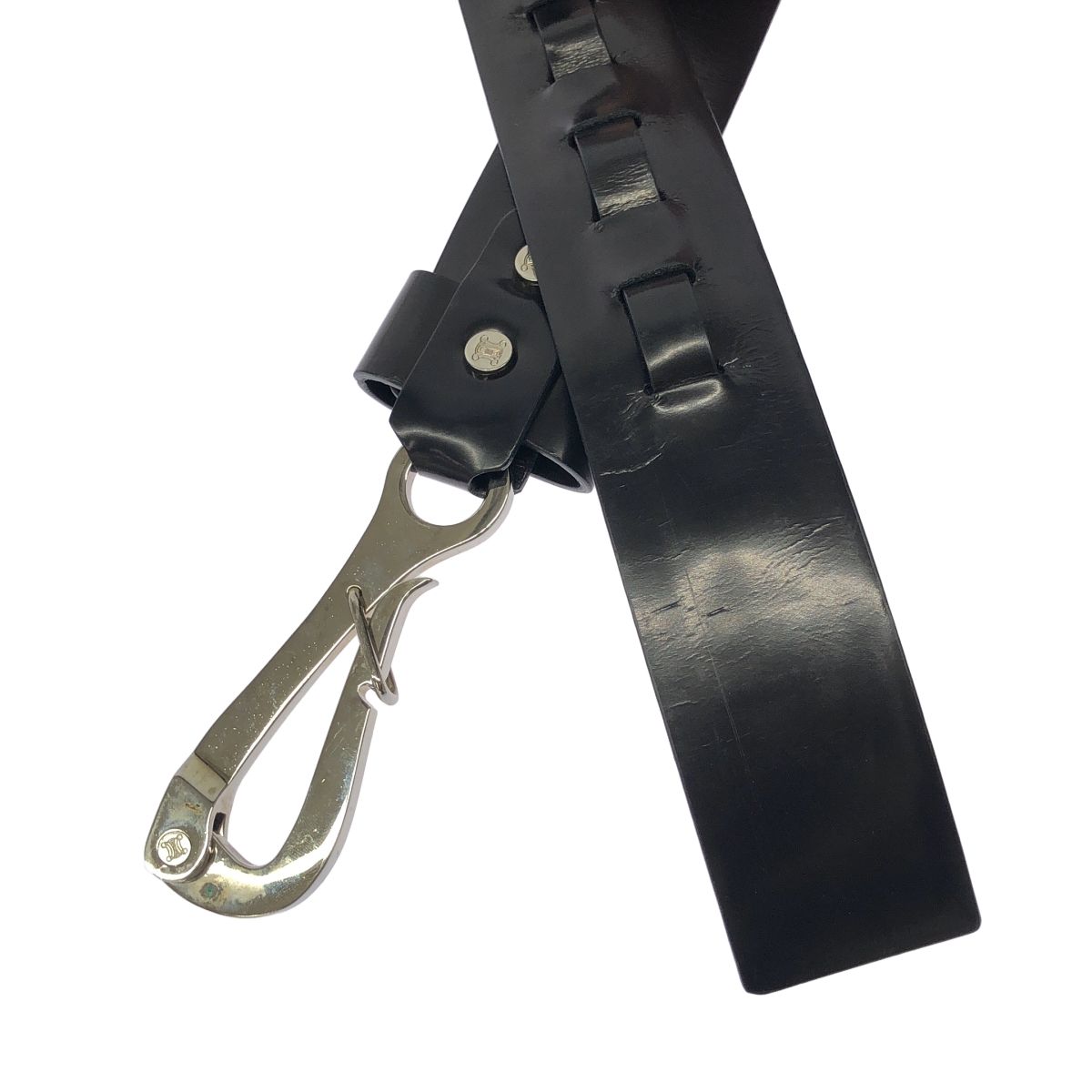 CELINE セリーヌ ペリカンフックバックルレザーベルト ブラック 30/75