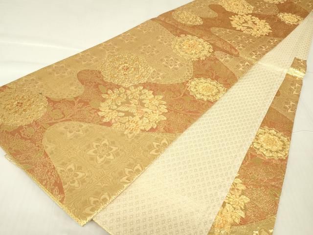 平和屋着物▽佐賀錦 六通柄袋帯 正倉院花鳥文 金糸 正絹 逸品
