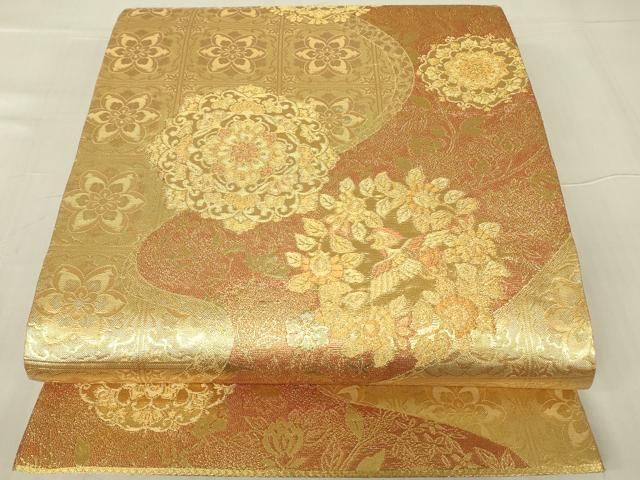 平和屋着物▽佐賀錦 六通柄袋帯 正倉院花鳥文 金糸 正絹 逸品