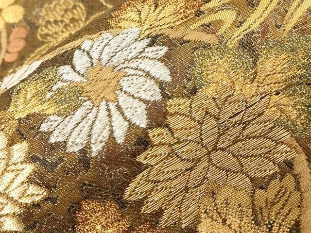 平和屋着物◎六通柄袋帯 紬地 更紗花文 金糸 正絹 逸品 DAAY4198jm
