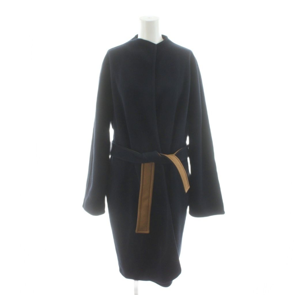 ポールカ PAULE KA ノーカラーコート ロング丈 アウター 36 紺