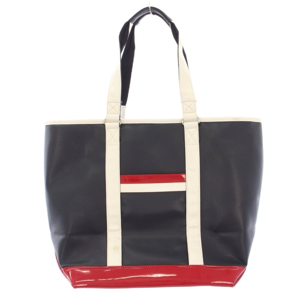 【美品】  トートバッグ ネイビー/レッド/ホワイト ボルティオ VOLTIO トートバッグ ハンドバッグ レザー ロゴ 刺繍 紺