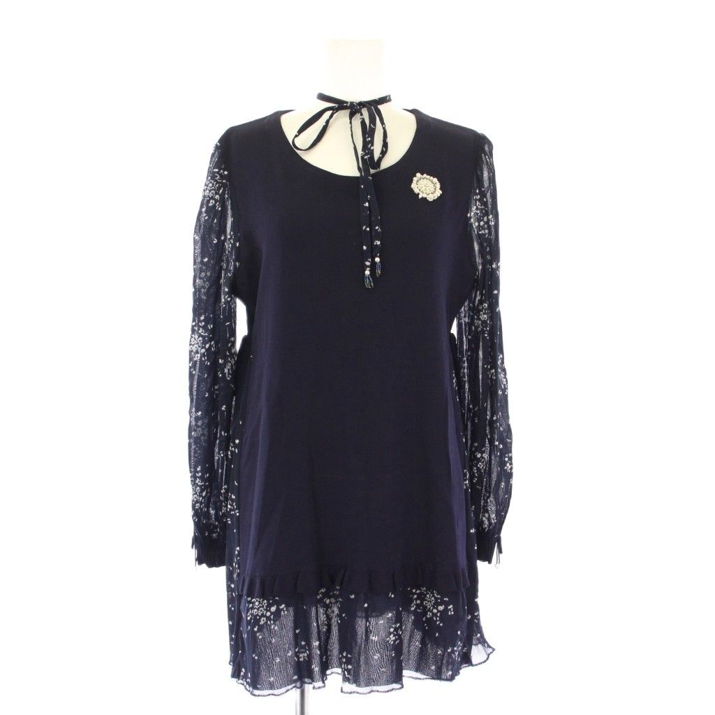 もみたん様　　Super Beauty ネイビー 長袖チュニック 42 スーパービューティ Super Beauty チュニック カットソー 長袖 クルー