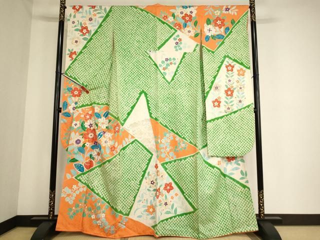 平和屋着物□豪華振袖 駒刺繍 絞り 切嵌花文 正絹 逸品 AABF2256ja