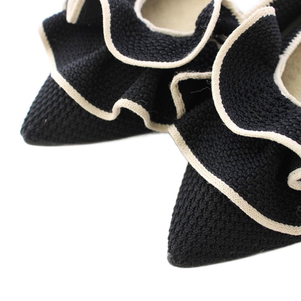 Öffen オッフェン ポインテッド フリル パンプス ブラック 38 オッフェン Offen パンプス ポインテッドトゥ ローヒール フリル バイ