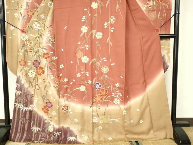 平和屋着物□豪華振袖 駒刺繍 笹竹花文 暈し染め 金彩 鈴乃屋扱い 正絹