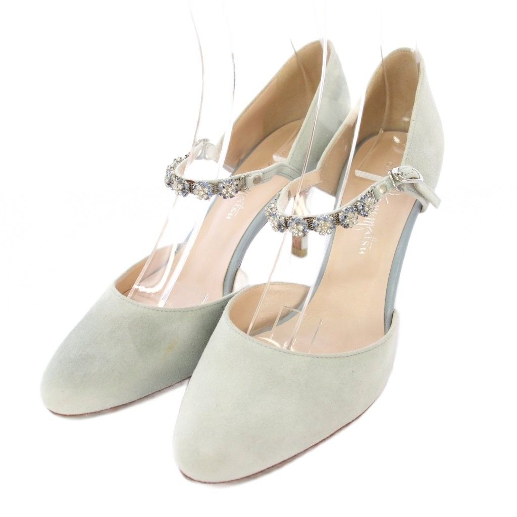 銀座かねまつ　ビジュー付き　パンプス　24cm 銀座かねまつ GINZA Kanematsu パンプス スエード ストラップ ビジュー