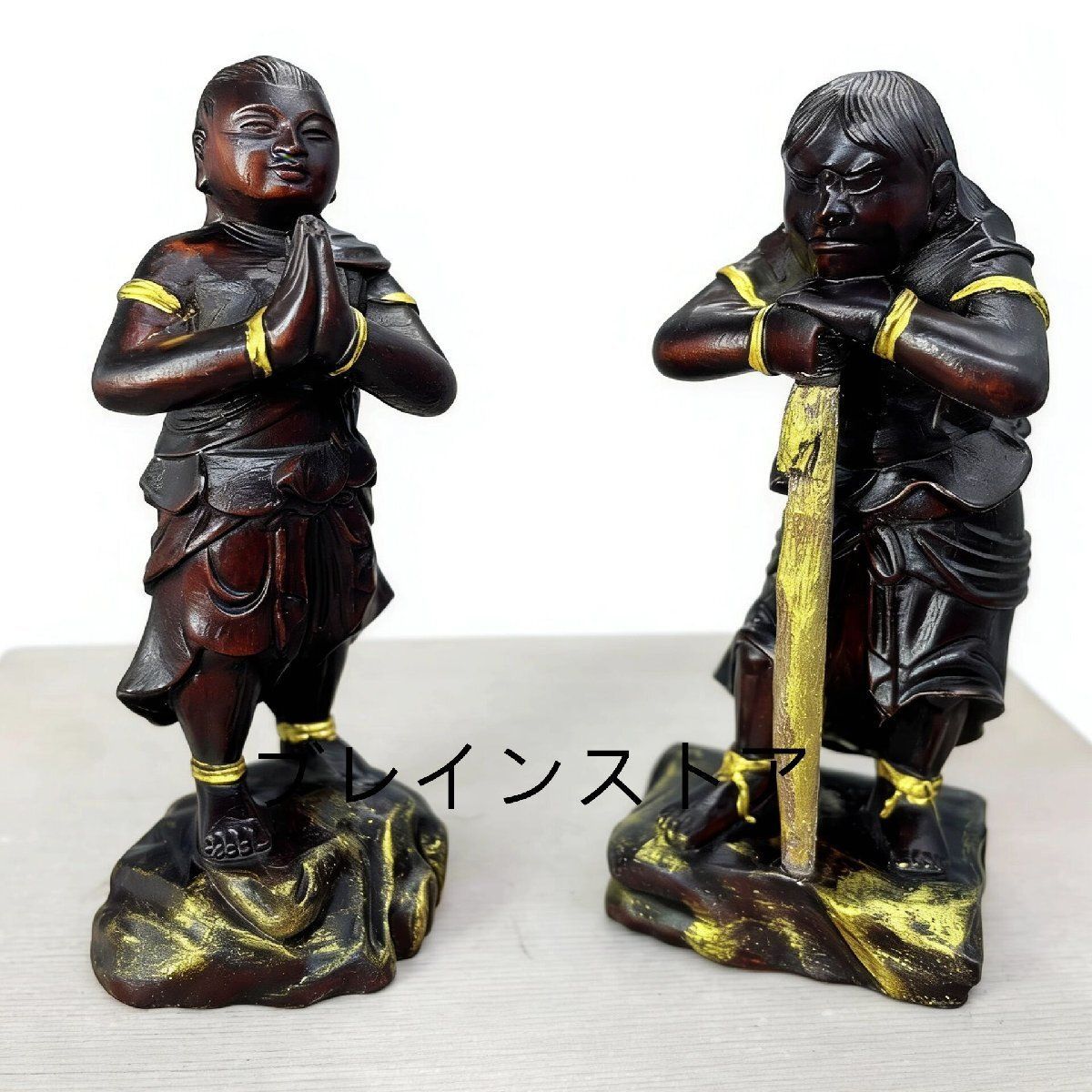 仏像 制咤迦童子 矜羯羅童子総高6 cm 木製 不動明王脇侍 木彫仏像