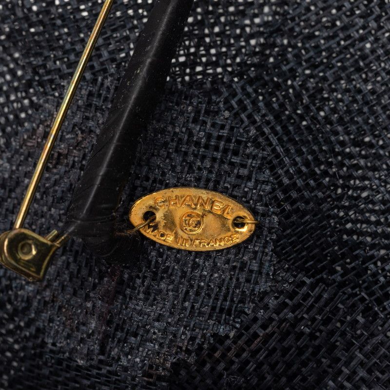 シャネル カメリア ブローチ コサージュ ネイビー ファブリック