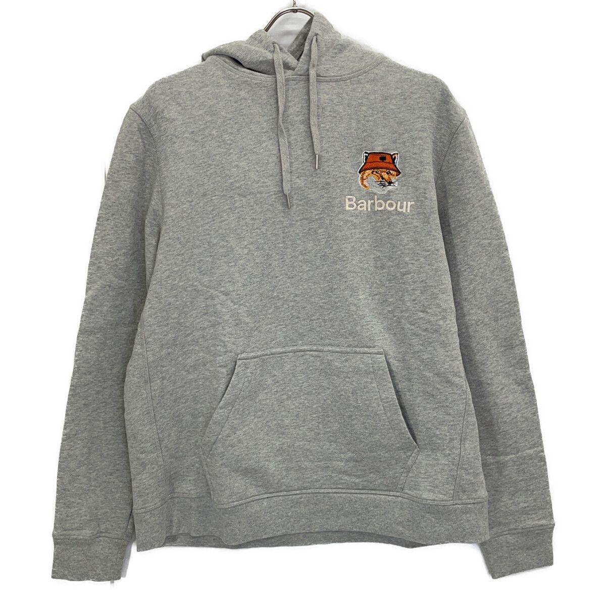 Barbour Maison Indigo KITSUNÉ: MAISON r&frasl;Barbour Barbour バブアー 【×MAISON KITSUNE】232MOL0569 23年 ｸﾞﾚｰ FOX HEAD HOODIE ﾌﾟﾙｵｰﾊﾞｰﾊﾟｰｶｰ M