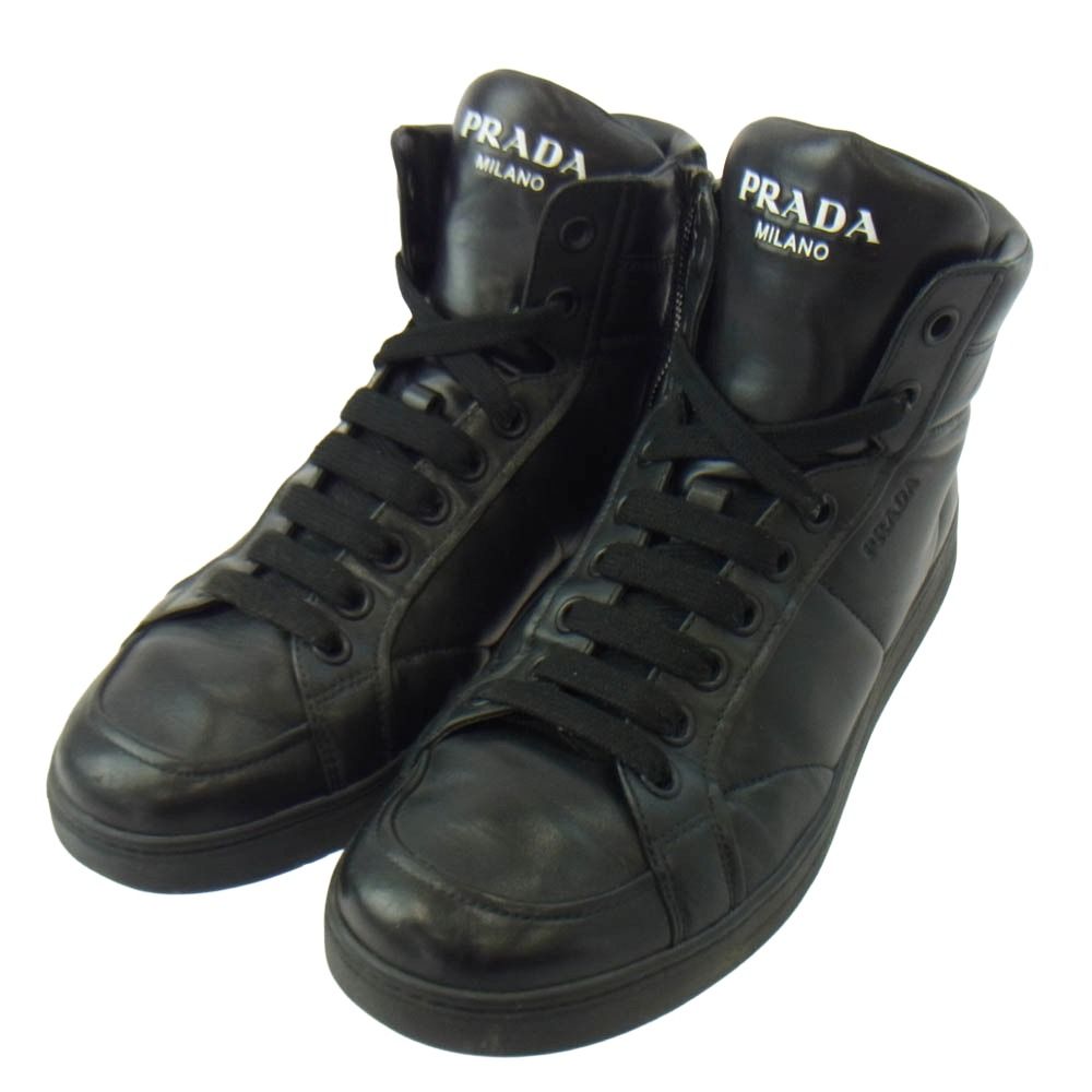 PRADA プラダ 2TG 184 サイド ジップ ハイカット スニーカー ブラック