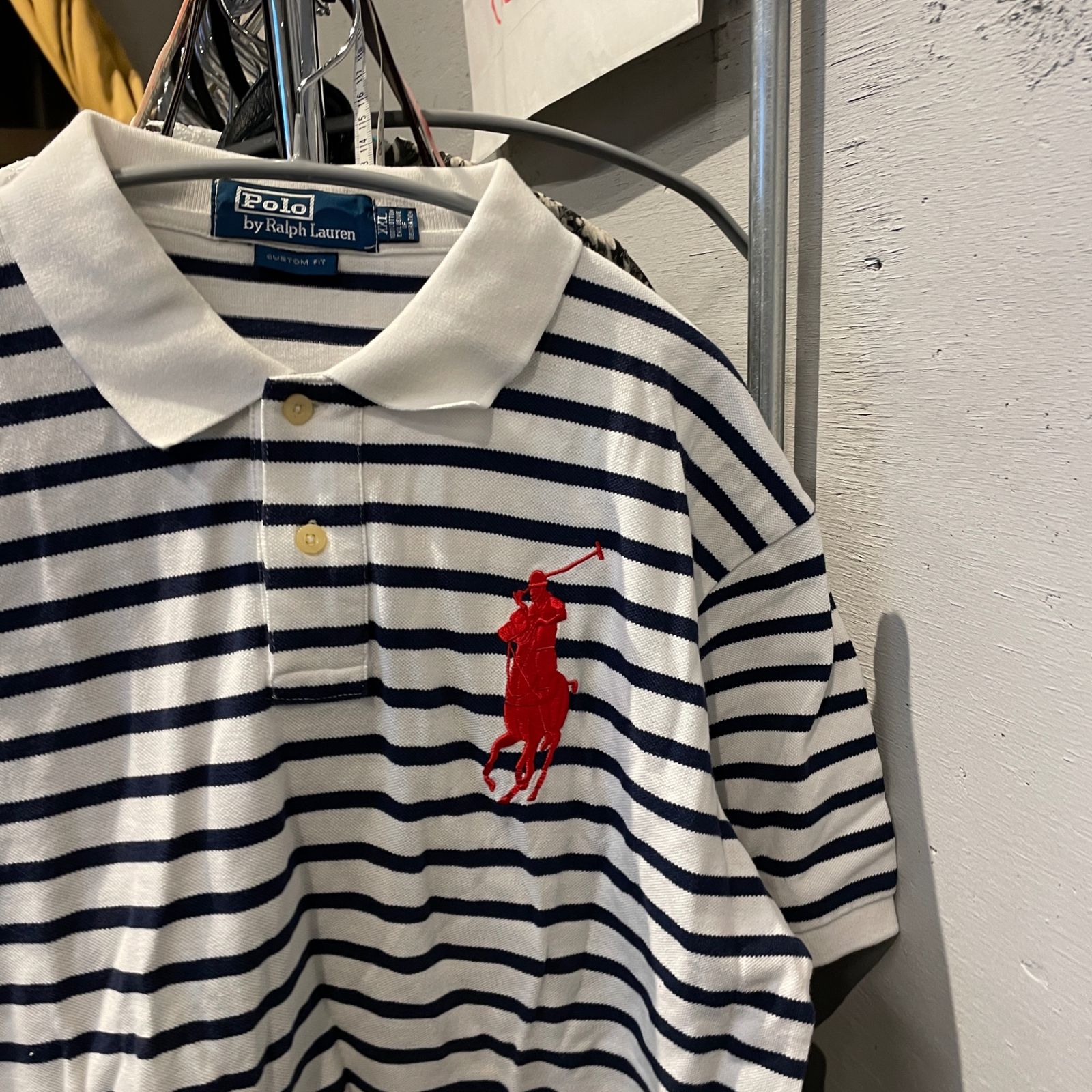 美品　XXL ポロ　ラルフローレン　ポロシャツ　ボーダー　半袖　刺繍 東あずま店 併売品】 ポロ ラルフローレン polo Ralph Lauren ボーダー