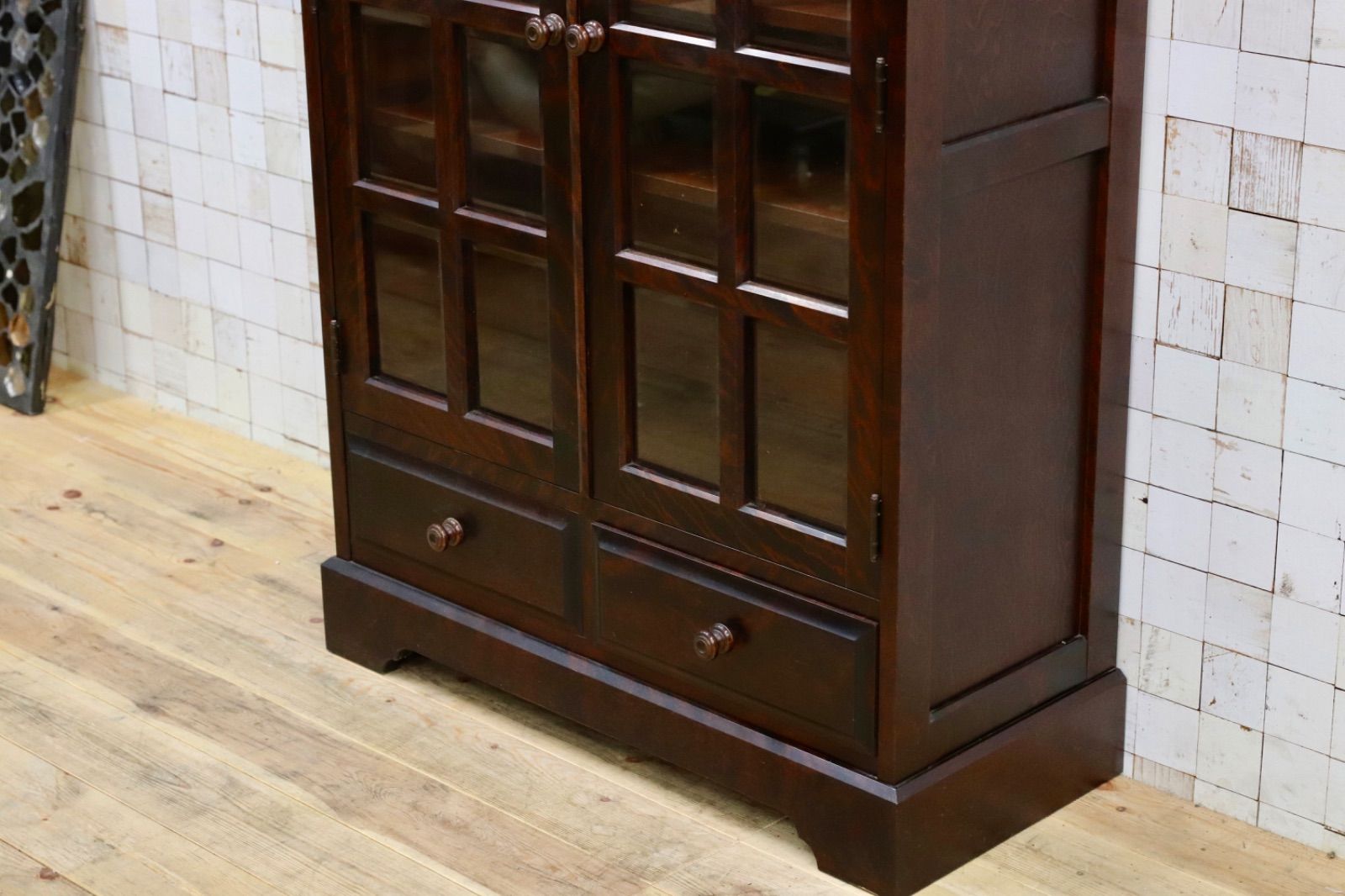 GMIH412○北海道民芸家具 キャビネット 飾り棚 樺材 アンティーク 和