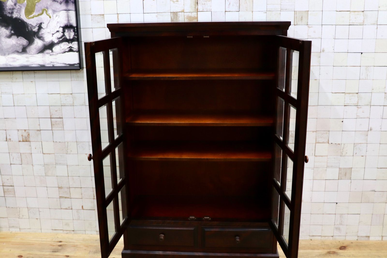 GMIH412○北海道民芸家具 キャビネット 飾り棚 樺材 アンティーク 和