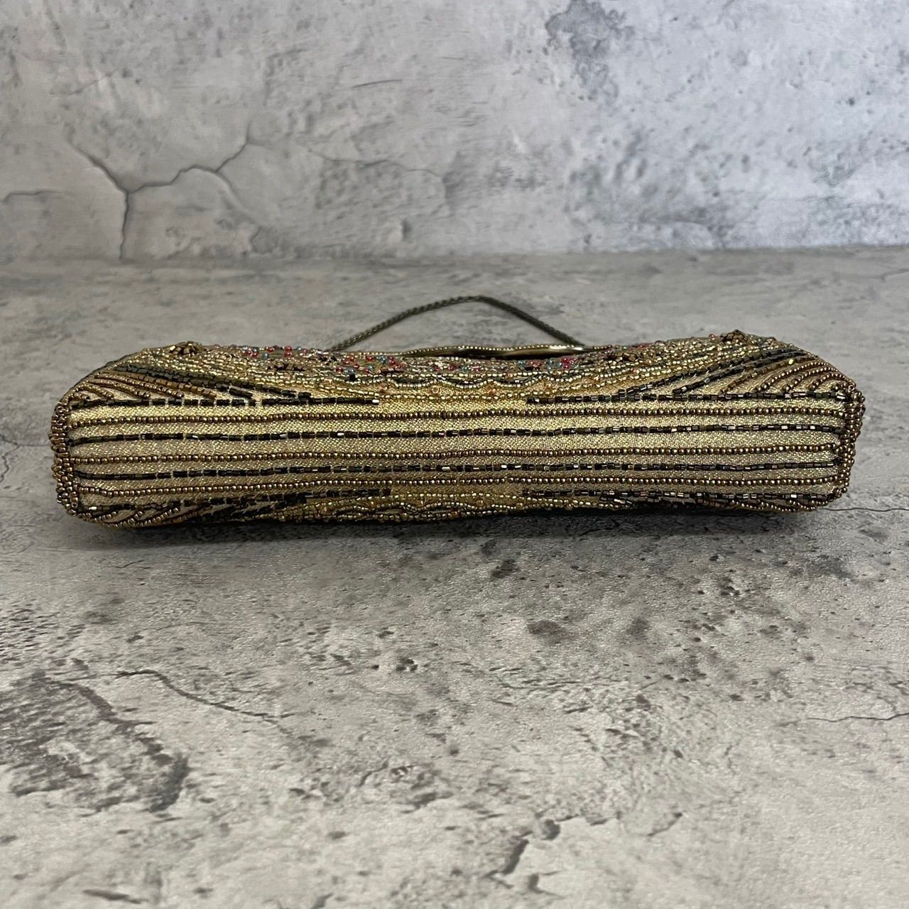 極美品 ビーズバッグ ワンショルダー ビジュー ゴールド 金 和装