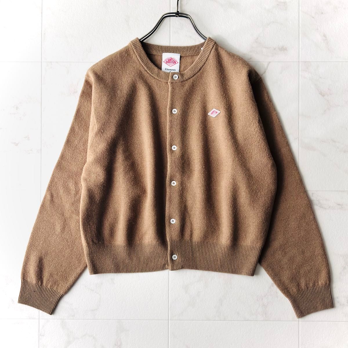 cnr0086* DANTON ダントン ウール100% クルーネックカーディガン 34 XS