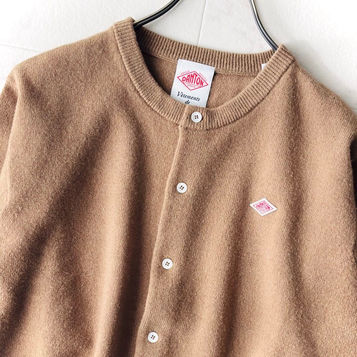 cnr0086* DANTON ダントン ウール100% クルーネックカーディガン 34 XS