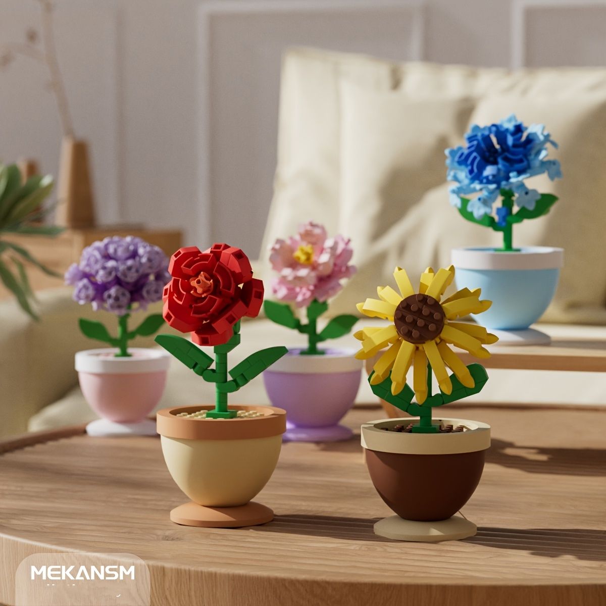 多色展開】組み立てブロック 植木鉢 花柄デザイン 知育玩具