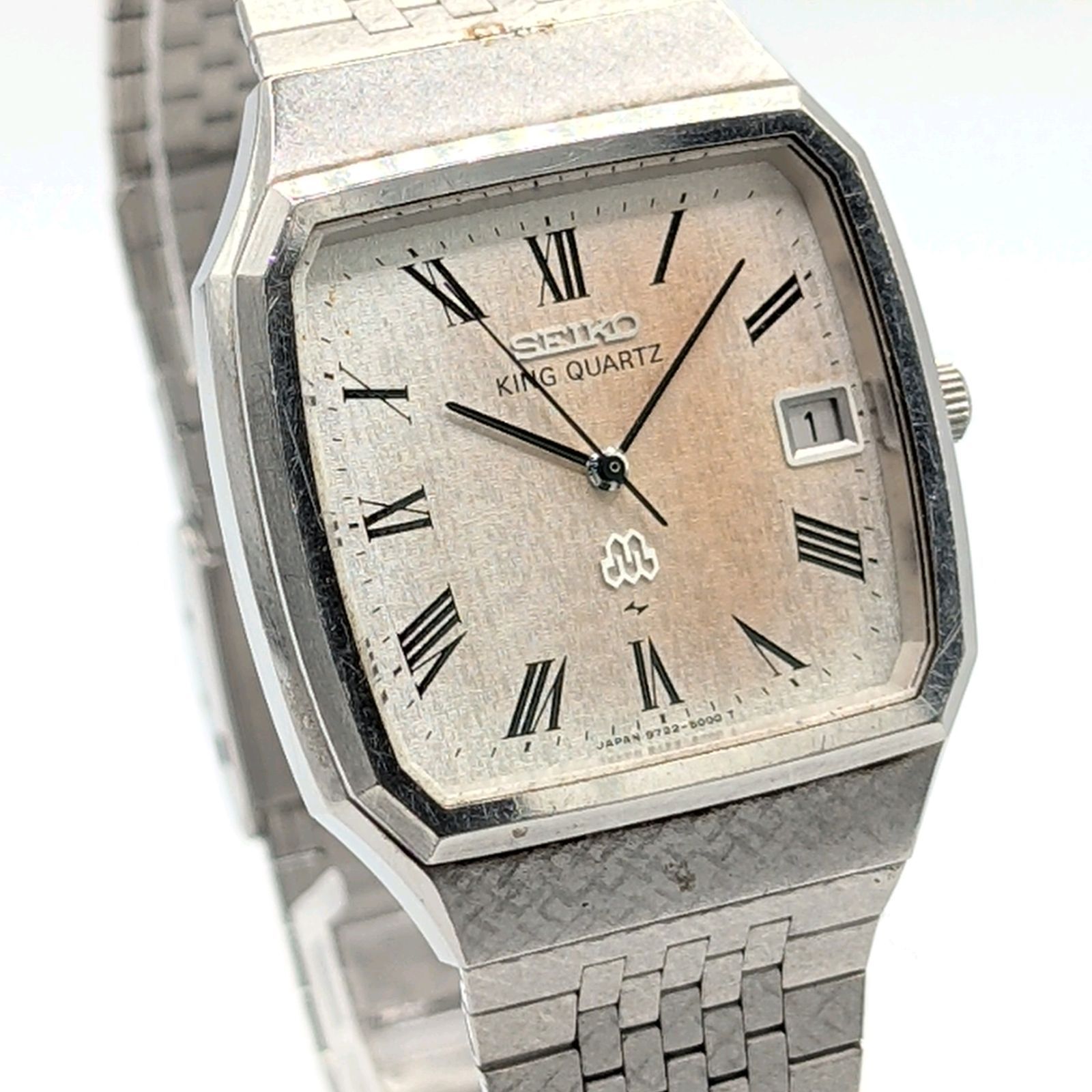 SEIKO KING QUARTZ 9722-5000 Men's Silver Square Date Y2K 00S