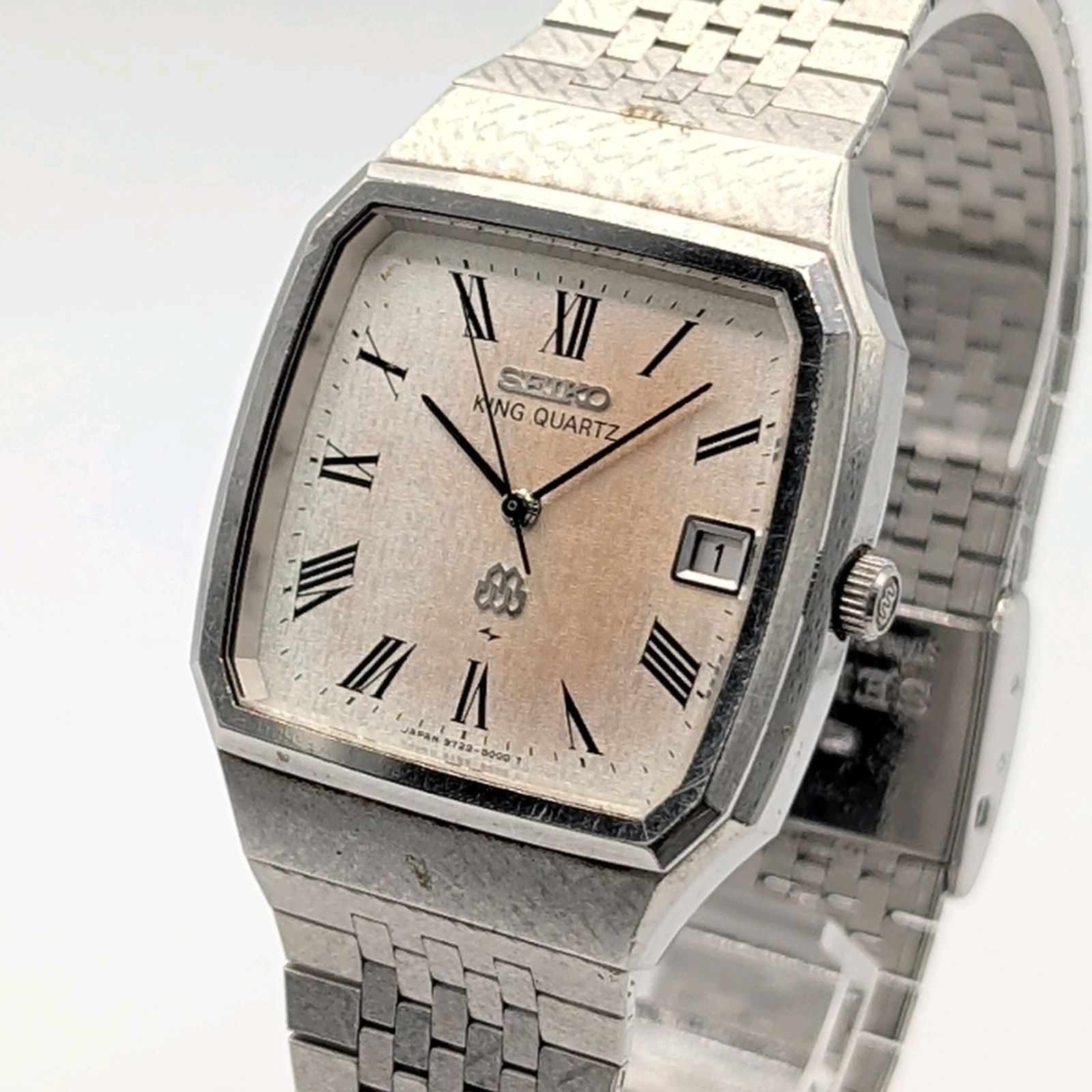 SEIKO KING QUARTZ 9722-5000 Men's Silver Square Date Y2K 00S