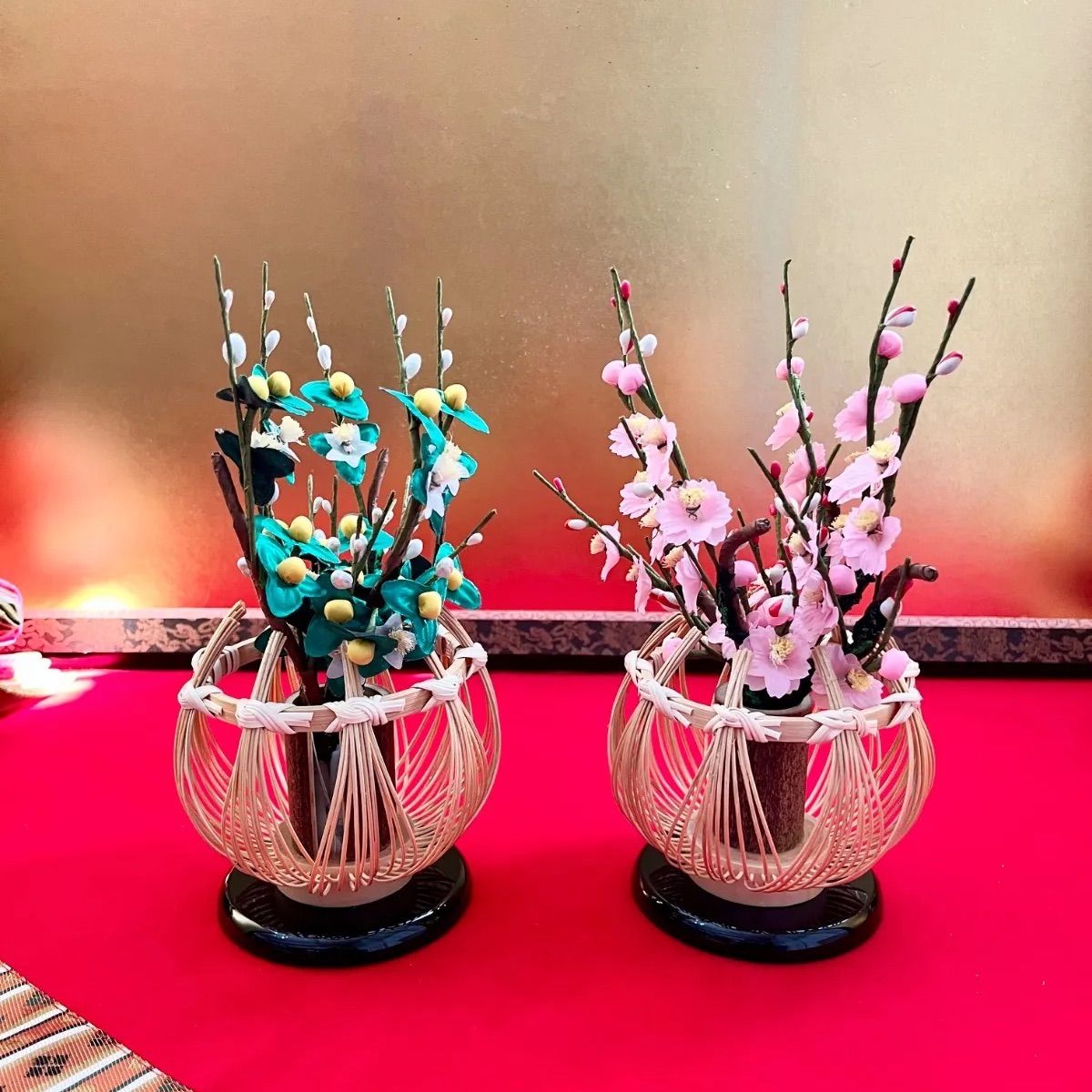 新品☆まあるい竹籠の桜橘☆純木製☆極上桜橘☆高さ24㎝☆竹籠と竹筒が