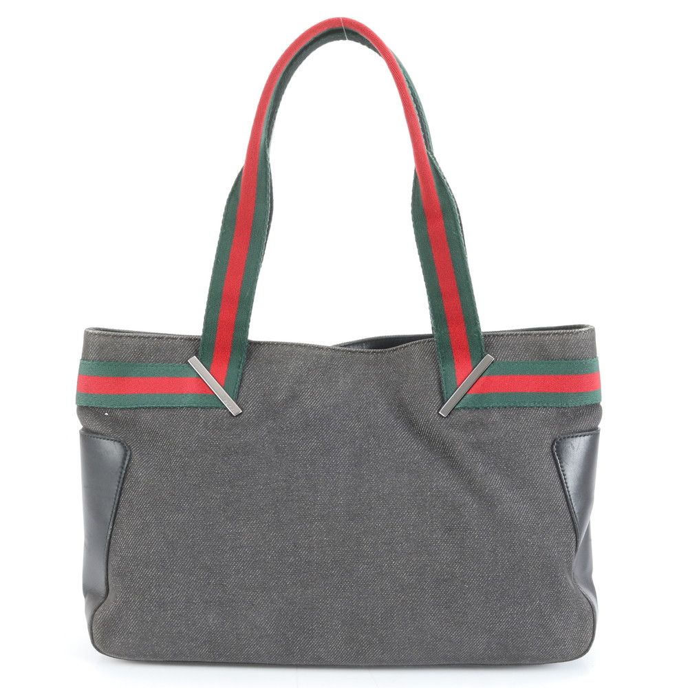 美品 グッチ シェリー ライン 73983 レザー キャンバス トート バッグ