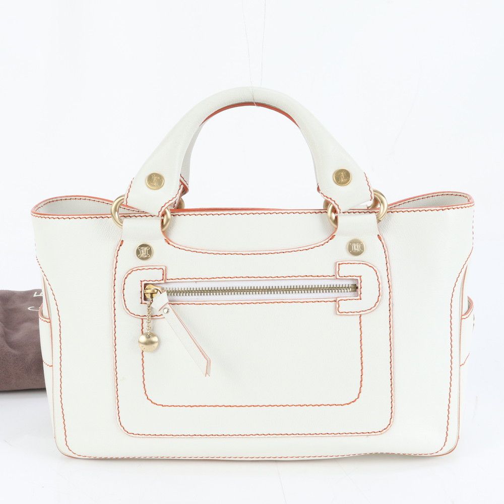 美品 セリーヌ ブギー バッグ ホワイト レザー ハンドバッグ トート 本