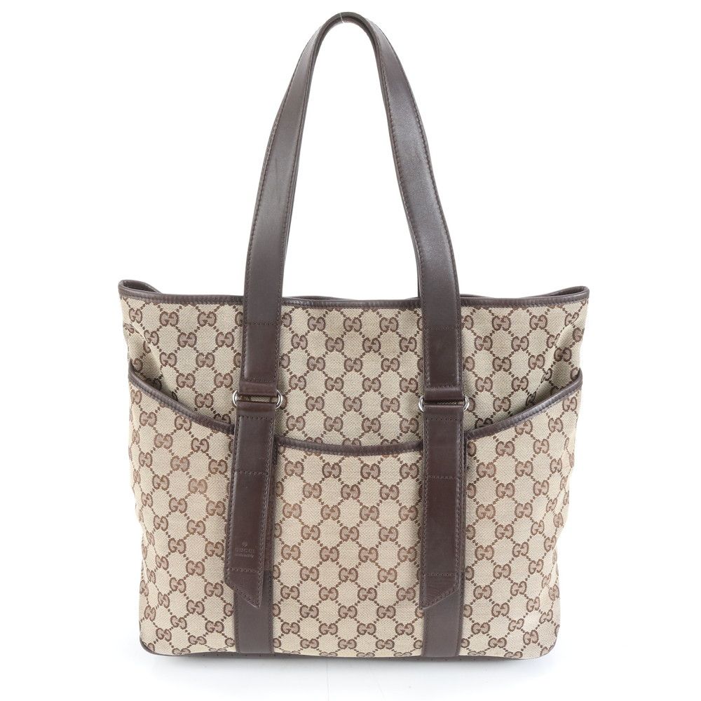 美品 グッチ GGキャンバス 145971 レザー トート バッグ ショルダー