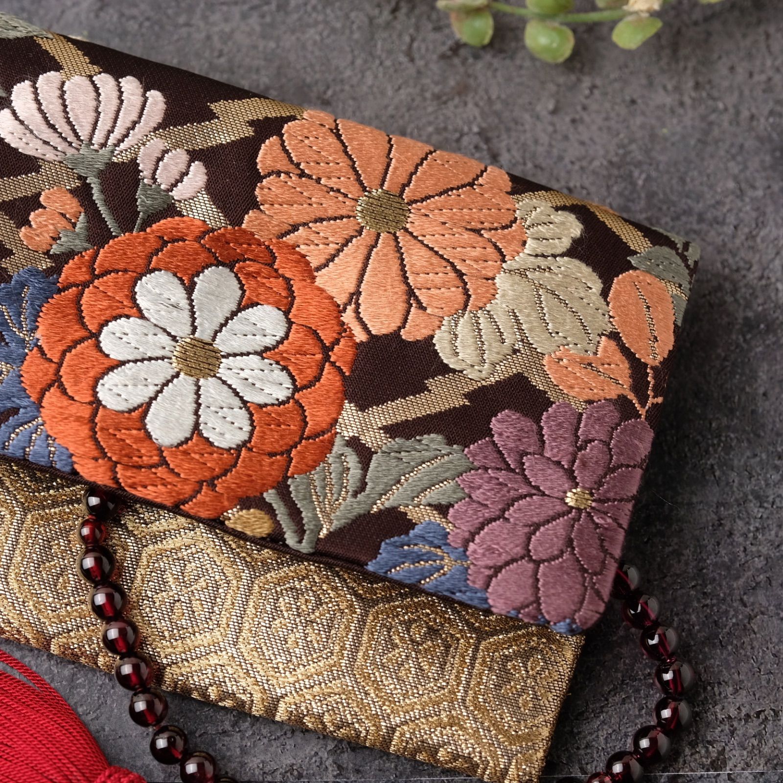 帯リメイク 数珠入れ 数珠ケース 小物入れ J-15-066 ハンドメイド 茶色