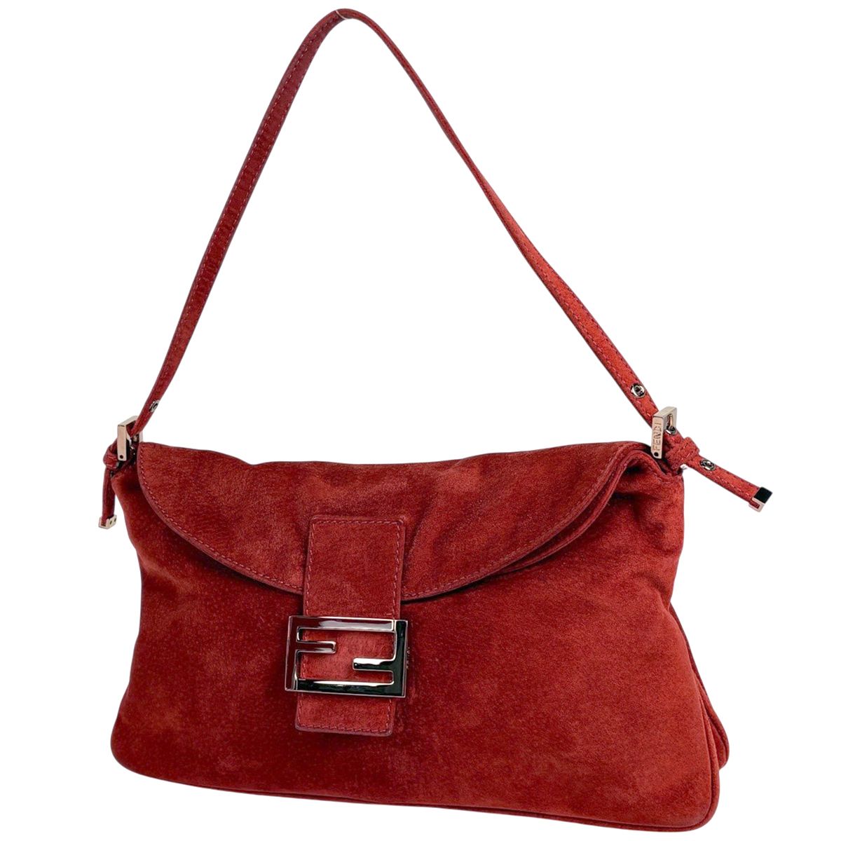 FENDI スエード ショルダーバッグ レッド フェンディ FENDI ズッカロゴ ショルダーバッグ ハンドバッグ